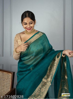 Banaras silk palace Woven, Dyed Banarasi Organza Saree(Green)