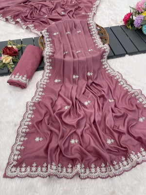 Ethina Fashion Embroidered Bollywood Silk Blend Saree(Red)