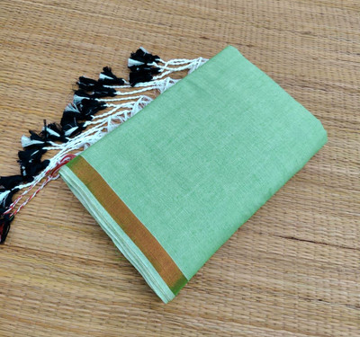 RIDDHIMAN FASHION Solid/Plain Handloom Pure Cotton Saree(Green)