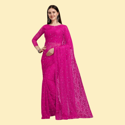 Norraflex Embroidered Bollywood Brasso Saree(Pink)