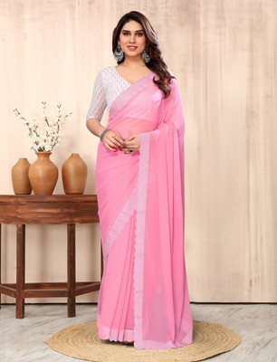 Vrati Creation Solid/Plain Bollywood Georgette Saree(Pink)