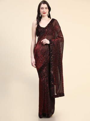 Lighthouse Embellished Bollywood Lycra Blend Saree(Maroon)