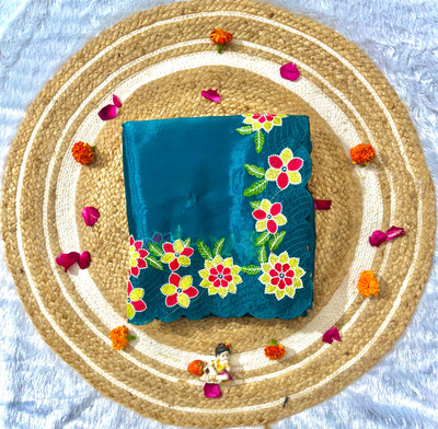 RK Creation Embroidered Bollywood Pure Silk Saree(Blue)
