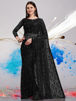 Nexafashion Self Design Bollywood Net Saree(Black)