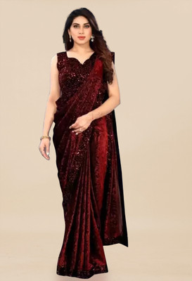 VILUCHI Embroidered Bollywood Lycra Blend Saree(Maroon)