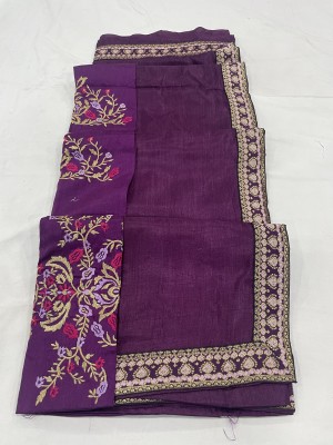 Vichitra Solid/Plain Bollywood Silk Blend Saree(Purple)