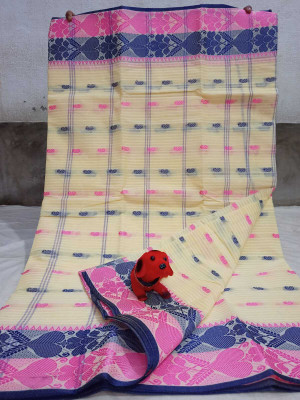 BiswasTextiles Self Design Tant Pure Cotton Saree(Cream)