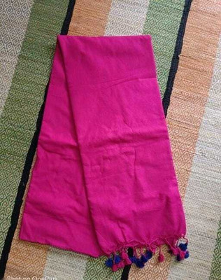 RONI TEXTILES Solid/Plain Handloom Cotton Blend Saree(Yellow)