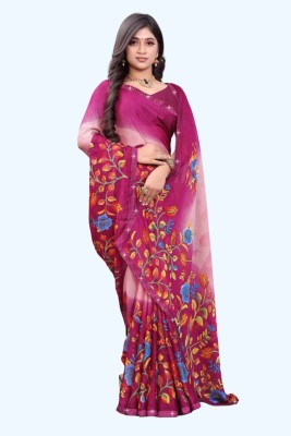 Just V Tex Sarees Floral Print Bollywood Chiffon Saree(Magenta)