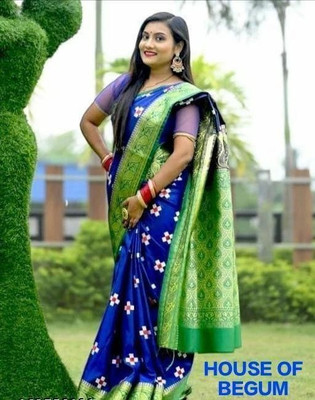 rgsaree Woven Banarasi Cotton Silk Saree(Purple)