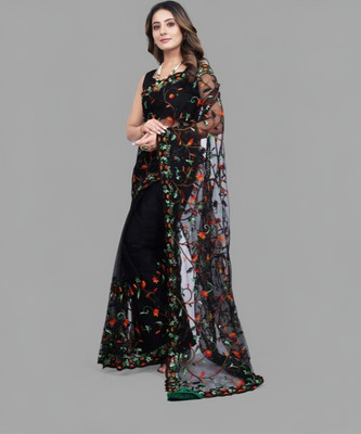 LADY SHOPI Embroidered Bollywood Net Saree(Black)