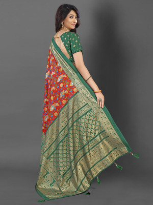 Divastri Printed Pochampally Cotton Blend Saree(Red)