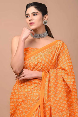 Tanishka Handicrafts Printed Daily Wear Cotton Blend Saree(Orange)
