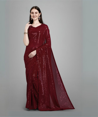Bluebirdimpex Embellished Bollywood Georgette Saree(Maroon)