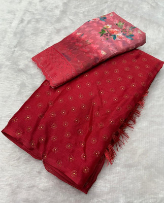 Tradivibe Embroidered Bollywood Chiffon Saree(Red)