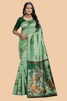 SilkSutra Printed Banarasi Silk Blend Saree(Multicolor)