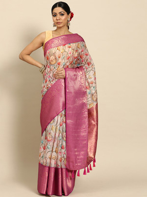 SILK ZONE Digital Print Banarasi Silk Blend Saree(Multicolor)