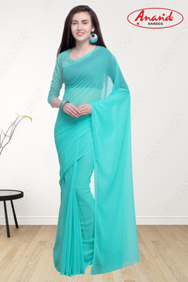 Anand Sarees Solid/Plain Bollywood Georgette Saree(Light Blue)
