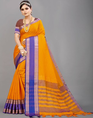 Wamsi Woven, Checkered, Dyed Chettinadu Cotton Silk, Tussar Silk Saree(Gold)