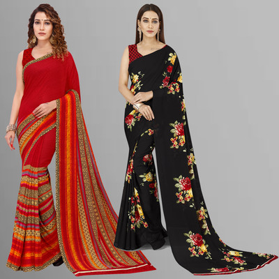 Anand Sarees Paisley, Printed Daily Wear Georgette Saree(Pack of 2, Red, Multicolor)