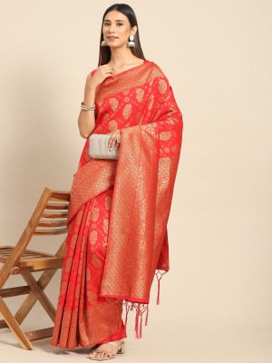 Sareemall Woven Banarasi Silk Blend Saree(Red)