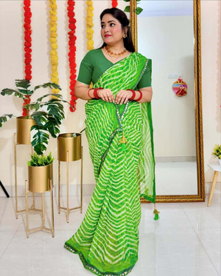 HouseOfCommon Printed Bollywood Georgette Saree(Green)