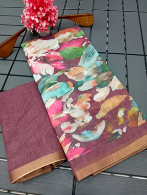 ASHTA Printed Kanjivaram Pure Cotton, Cotton Linen Saree(Maroon)