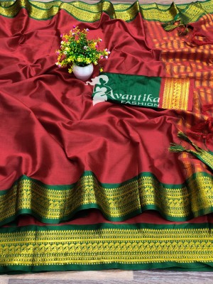 Divastri Woven, Embellished Banarasi Cotton Silk, Art Silk Saree(Maroon, Green)