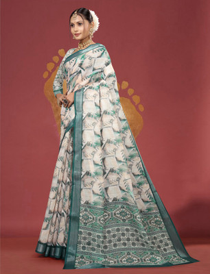 Gajal Printed, Woven Kanjivaram Pure Cotton, Cotton Linen Saree(Cream)