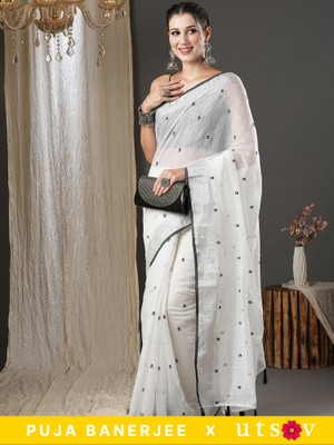 Divastri Embroidered Bollywood Cotton Silk Saree(White)