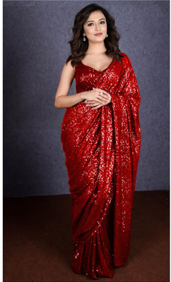 Bhojal Creation Embroidered, Embellished Bollywood Georgette Saree(Red)