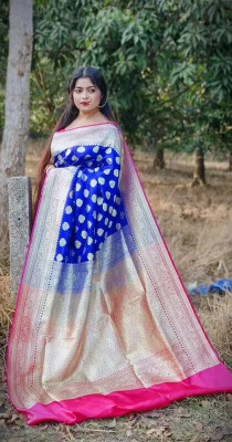 BongSaree Printed Banarasi Art Silk Saree(Blue)