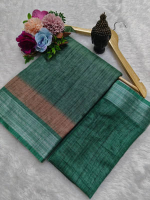 HangerStories Embroidered, Woven Kanjivaram Linen, Cotton Linen Saree(Green)
