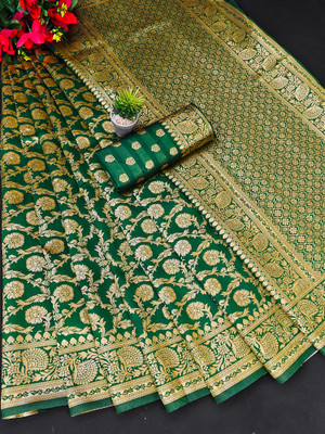 Dhyey Fashion Self Design Banarasi Silk Blend Saree(Black)