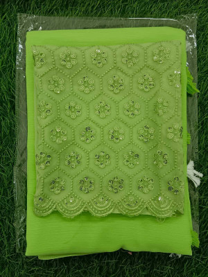 TEN R Self Design Bollywood Georgette Saree(Green)