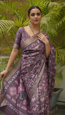 MIRCHI FASHION Printed, Embellished Bollywood Cotton Silk, Silk Blend Saree(Magenta, Green)