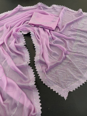 JennyFeb Villa Embellished Bollywood Pure Silk Saree(Pink)