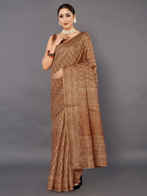 ANOUK Printed Baluchari Silk Blend Saree(Brown)