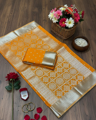 Arzoo kala textiles Woven, Self Design Chanderi Chanderi Saree(Pack of 2, Silver, Gold)