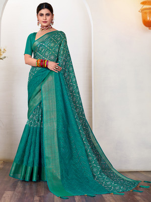 Divastri Embroidered Bandhani Silk Blend Saree(Blue)