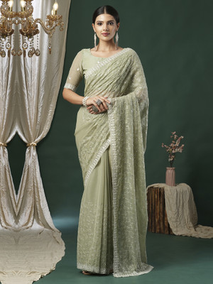 Tasrika Embellished Bollywood Georgette Saree(Light Green)