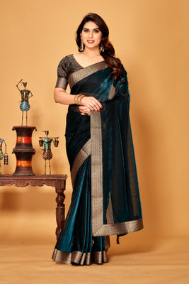 DIVYASHAKTI FASHION Solid/Plain Bollywood Silk Blend Saree(Dark Blue)