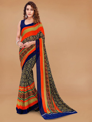 Moda Rapido Printed Daily Wear Georgette Saree(Dark Blue)