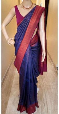 Neel Fashion Self Design Banarasi Silk Blend Saree(Dark Blue)
