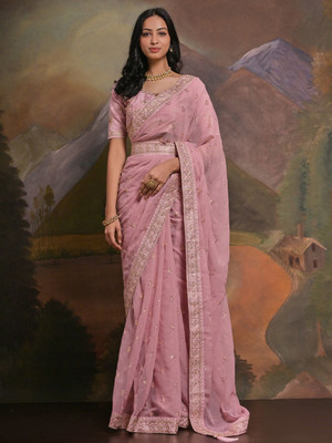 Sangria Embellished Daily Wear Georgette Saree(Pink)