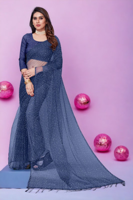 BHAGWATI ART Dyed Bollywood Net Saree(Blue)