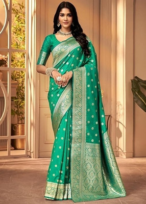 VASTUKALA Woven Kanjivaram Pure Silk, Art Silk Saree(Light Green)
