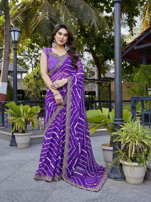 NIRMOHIFASHION Printed Bollywood Georgette Saree(Purple)