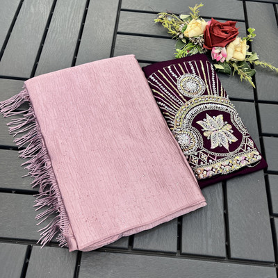 KANDORA Embroidered, Solid/Plain Bollywood Satin Saree(Pink)