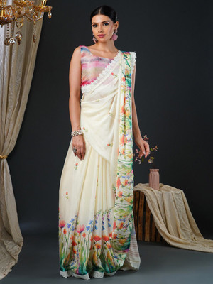 ANOUK Digital Print Bollywood Georgette Saree(White)